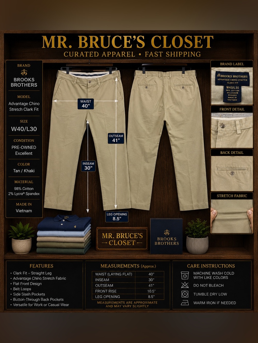 Brooks Brothers Khaki Straight-Fit Advantage Chinos